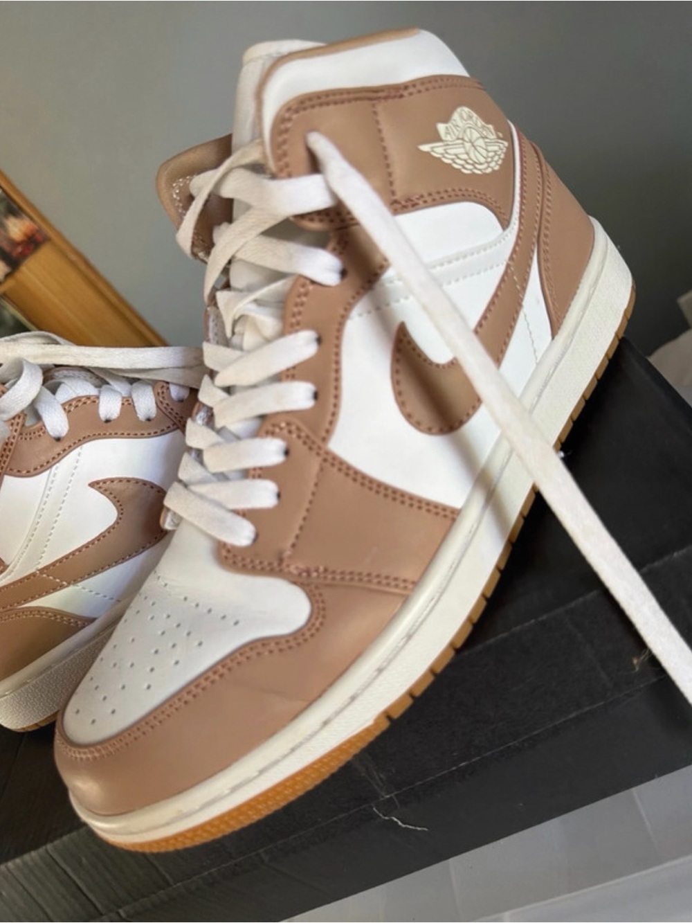 Jordan Mid-Top Sneakers in White and Tan - Picture 2 of 4